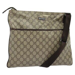 Authentic GUCCI GG Supreme Shoulder Bag PVC Beige Silver 141198